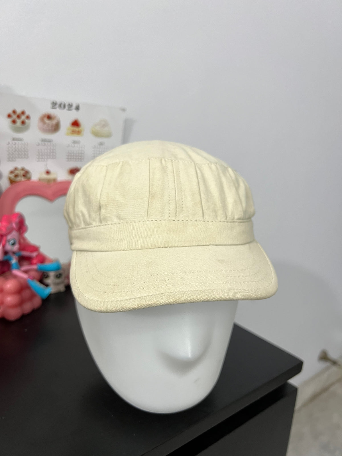 Beige Pleated Cap