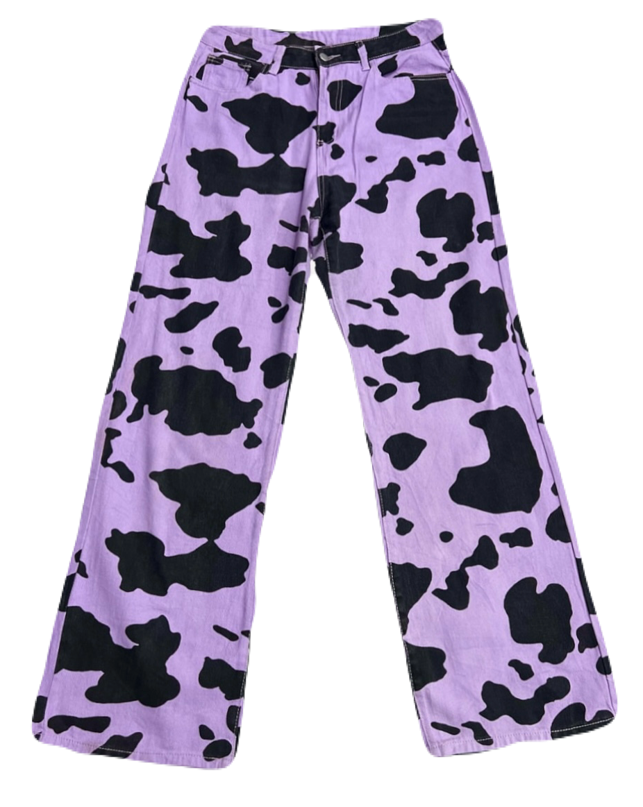 Purple Cow-Print Denims (Waist 32)