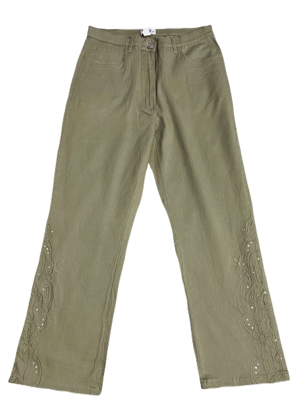 Olive Green Embroidered Pants (Waist 30)