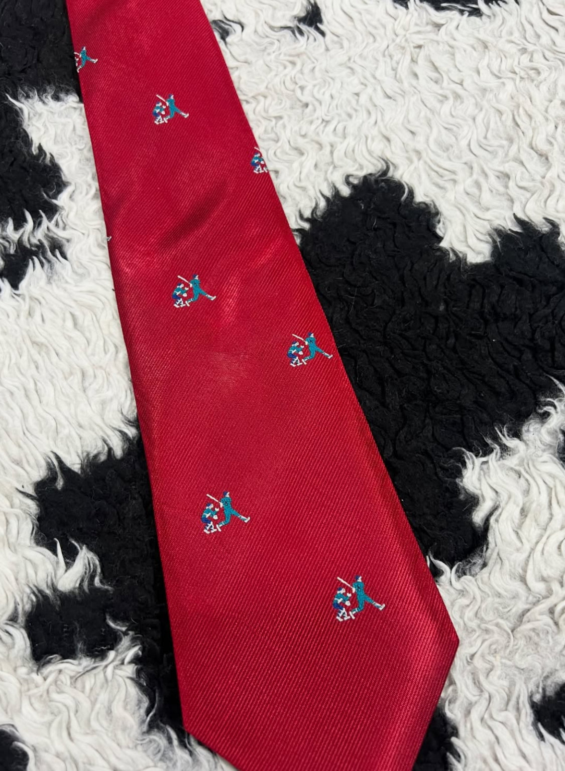 Red Embroidered Cricket Tie