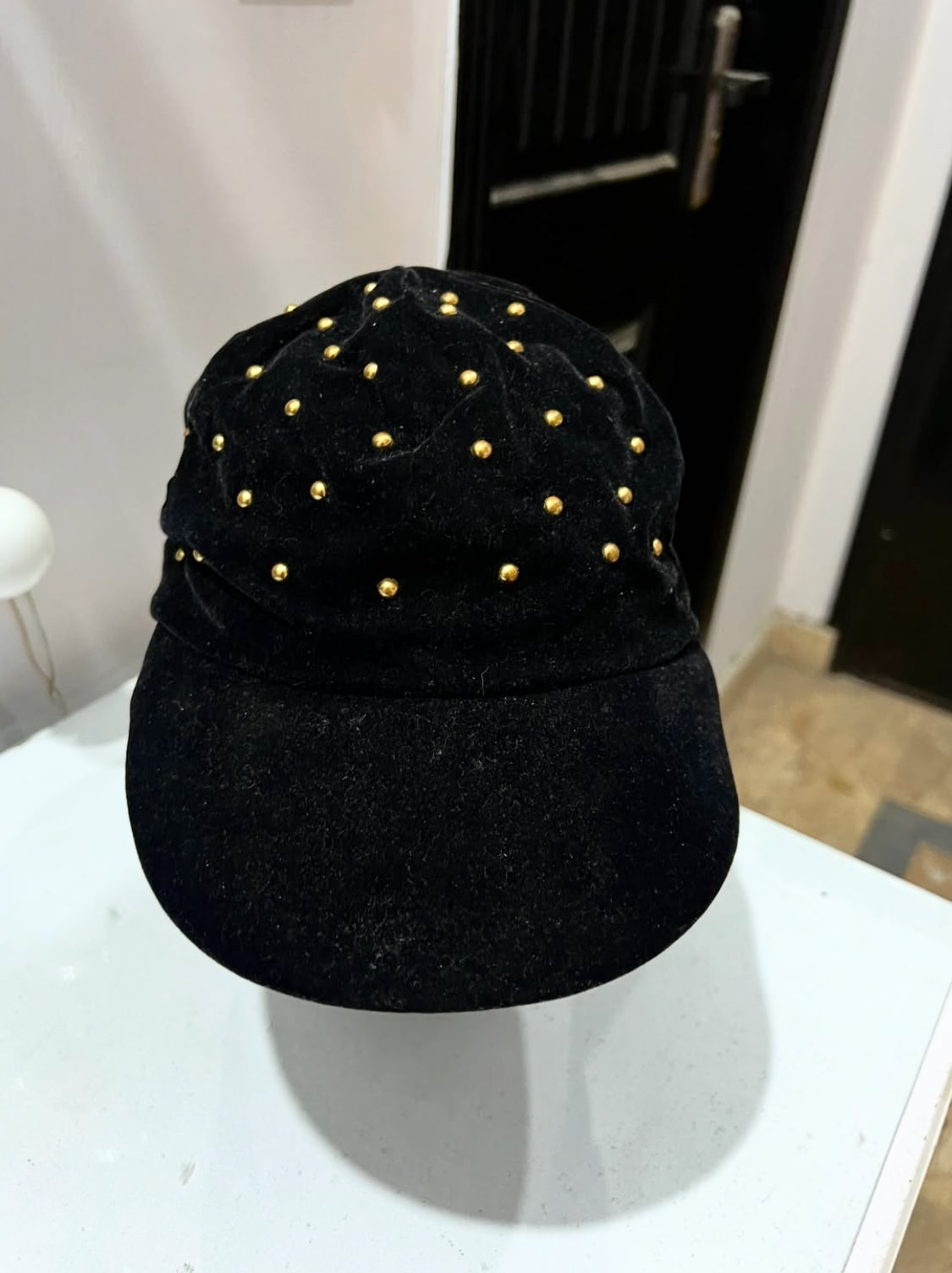 Black Velvet Studded Cap