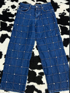 Studded Blue Boxy Denims (Waist 36)
