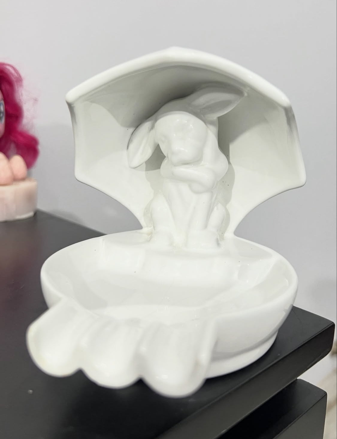 Ceramic Bunny Holding Umbrella Dish