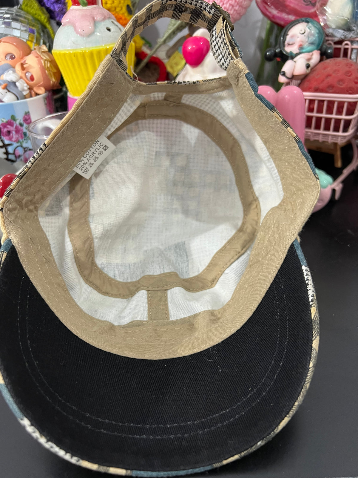 Beige & Teal Houndstooth Cap
