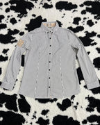 Black & White Striped Embroidered Patch Buttonup
