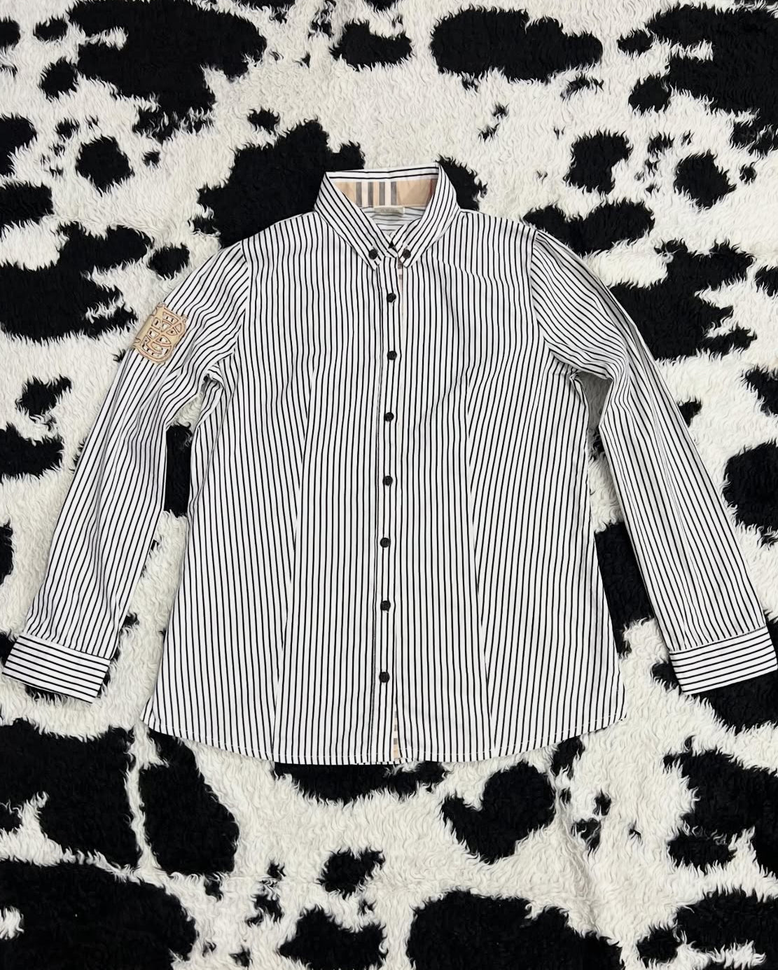 Black & White Striped Embroidered Patch Buttonup
