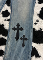 Embroidered Cross Patchwork Denims (Waist 30)