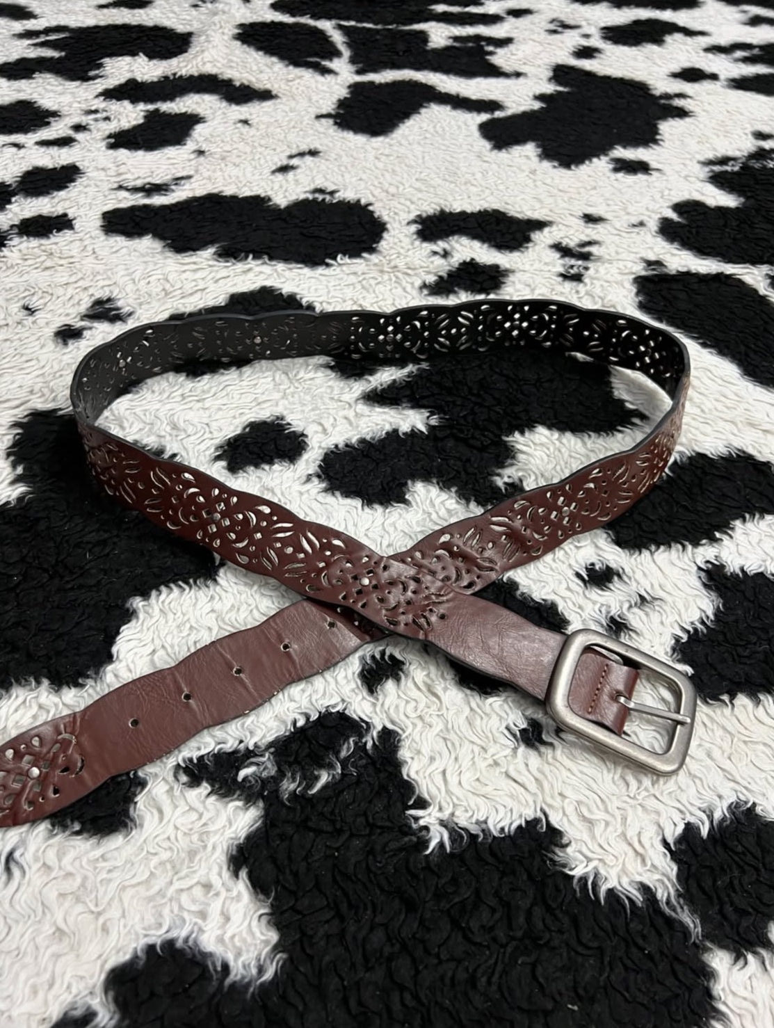 Brown Holed Floral Belt