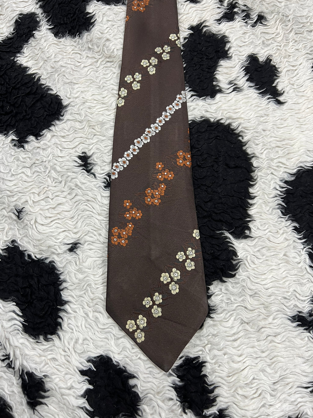 BURTON Brown Embroidered Floral Tie