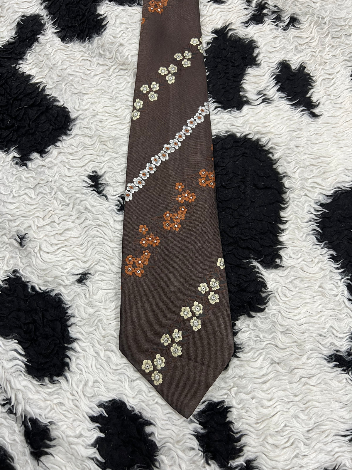 BURTON Brown Embroidered Floral Tie