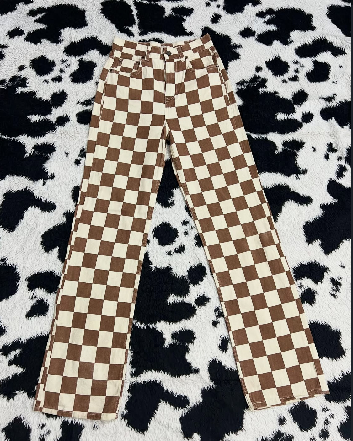 Brown & Cream Boxy Pants (Waist 26)