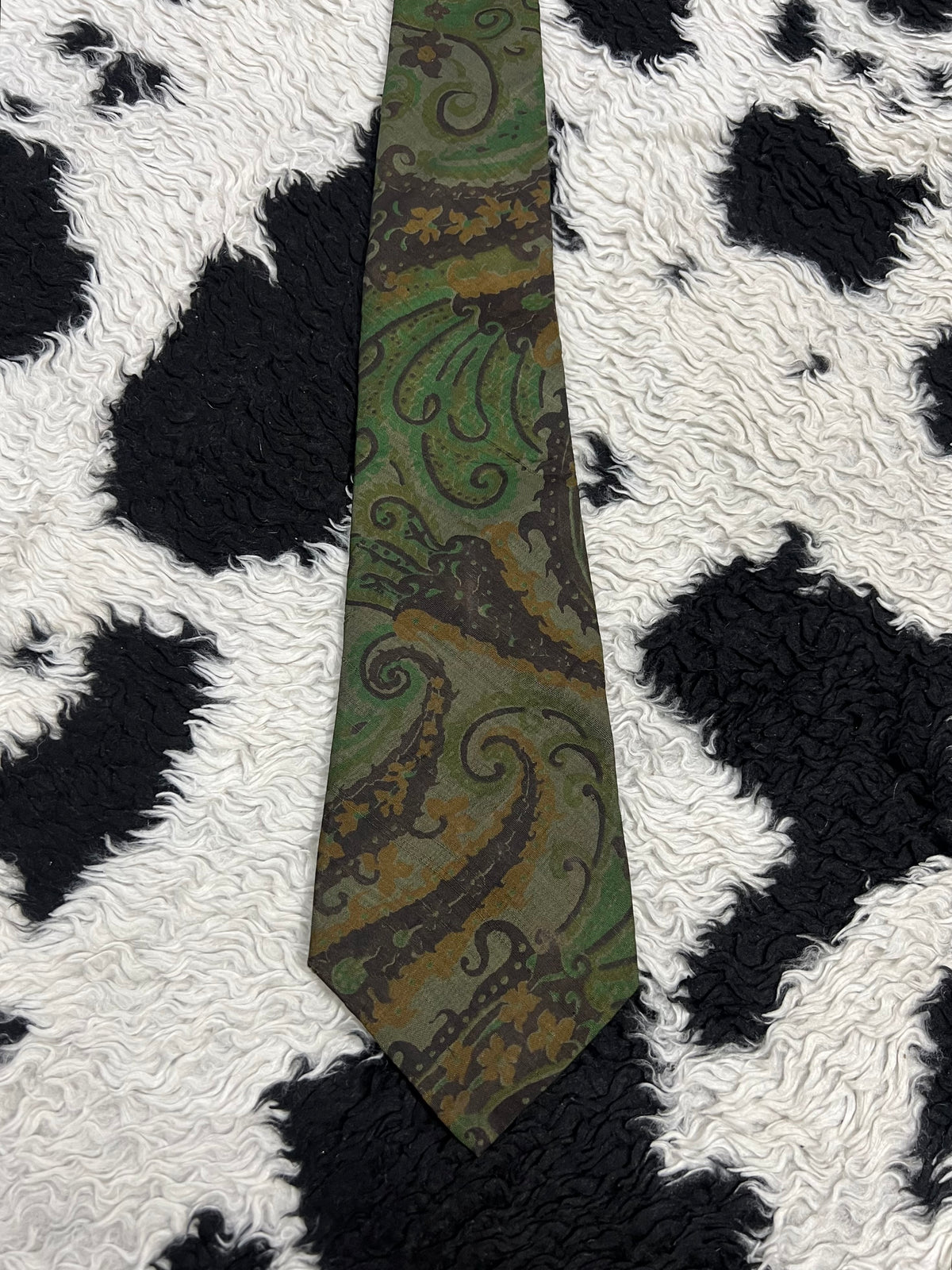 Thai Silk Green & Brown Paisley Tie