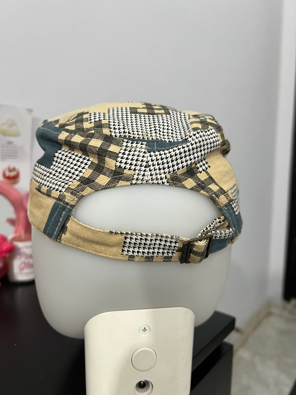 Beige & Teal Houndstooth Cap