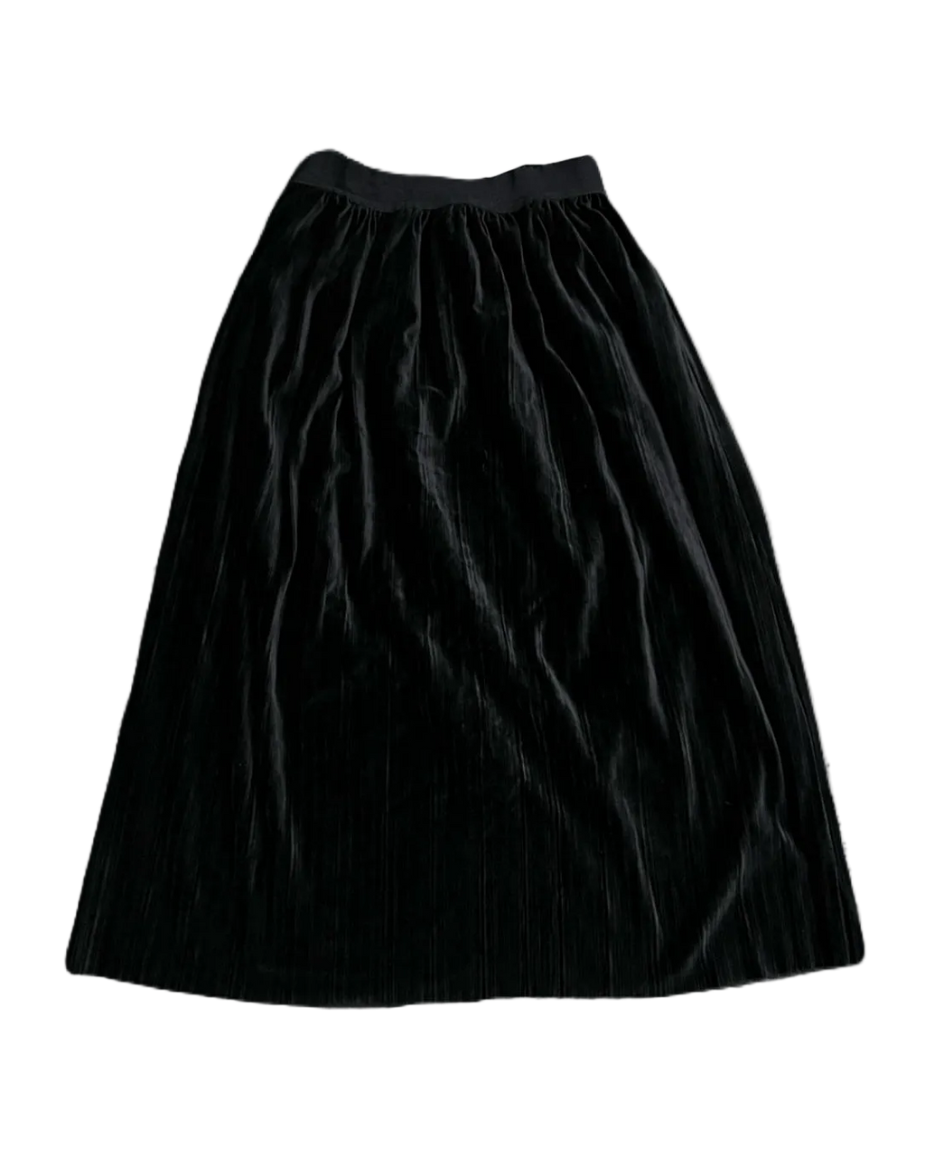 Black Pleated Long Velvet Skirt