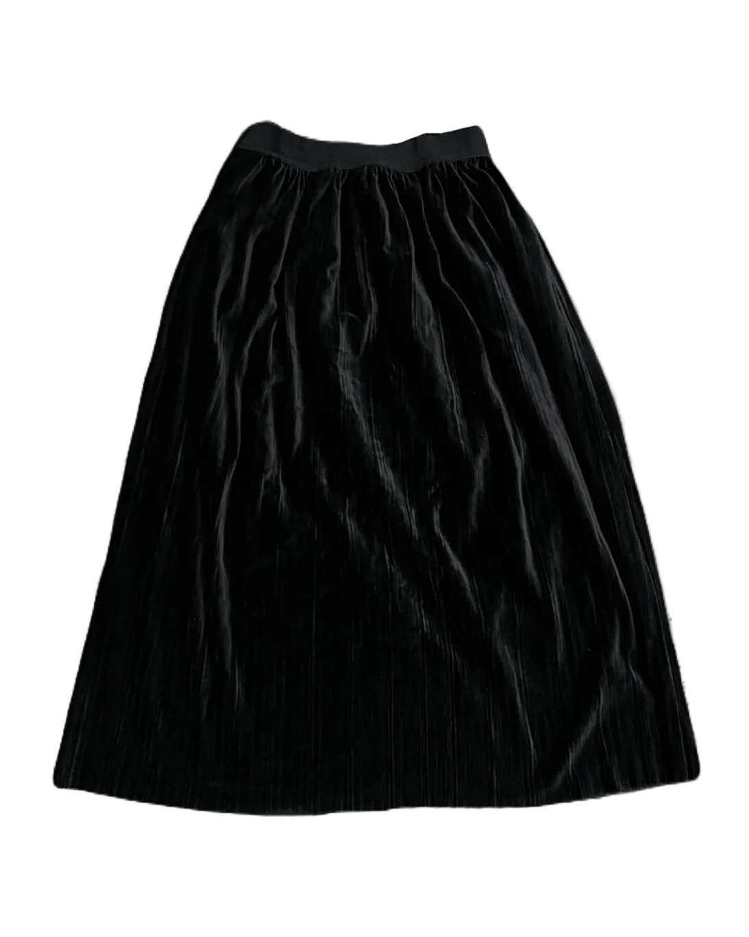 Black Pleated Long Velvet Skirt