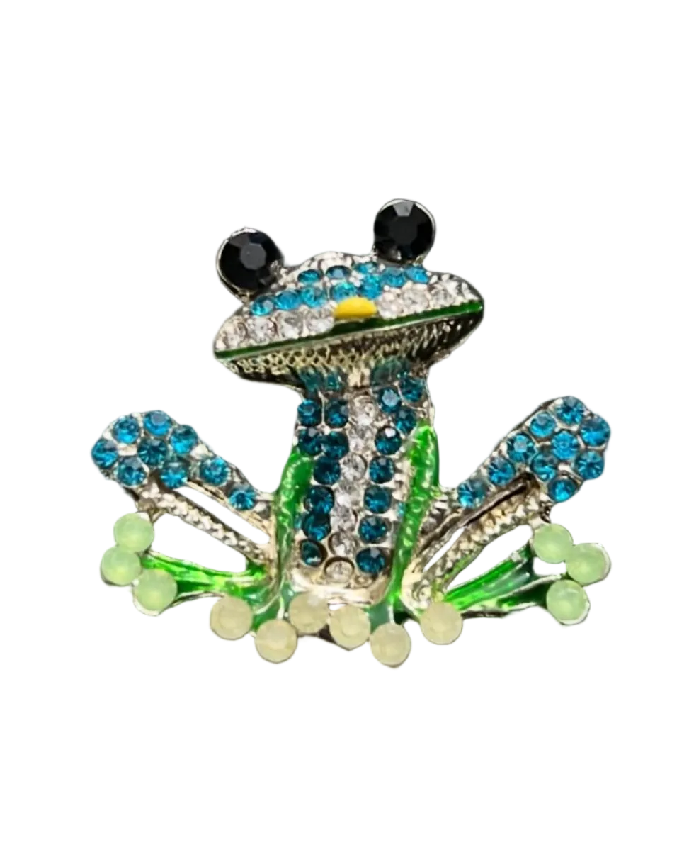 Bedazzled Frog Metal Brooch