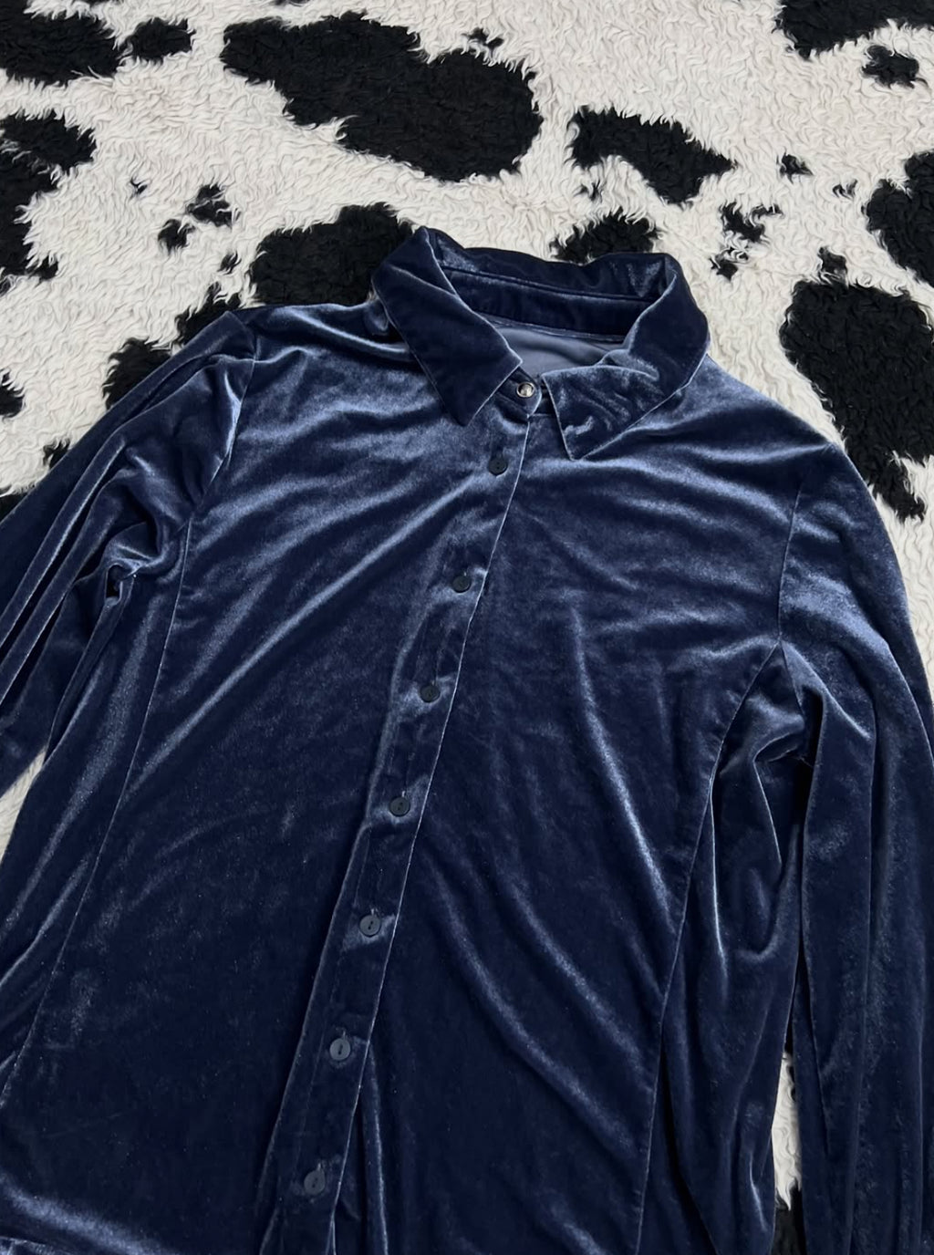 Midnight Blue Velvet Buttonup