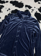 Midnight Blue Velvet Buttonup
