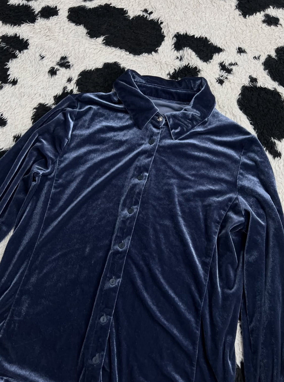 Midnight Blue Velvet Buttonup