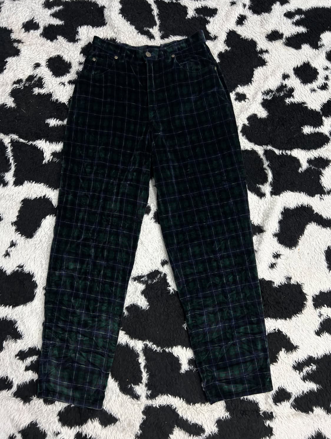 Blue & Green Plaid Velvet Pants (Waist 28)