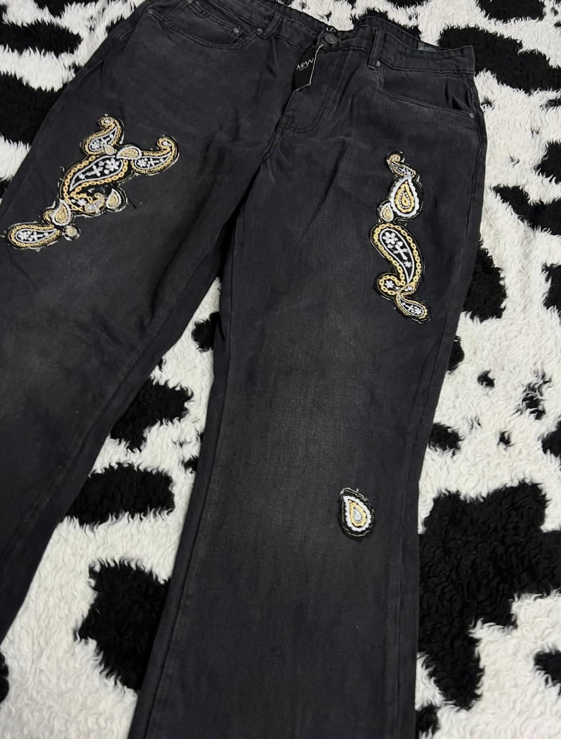 Paisley Patchwork Black Denims (Waist 36)