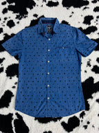 Contemporary Slim-Fit Blue Dotted Buttonup