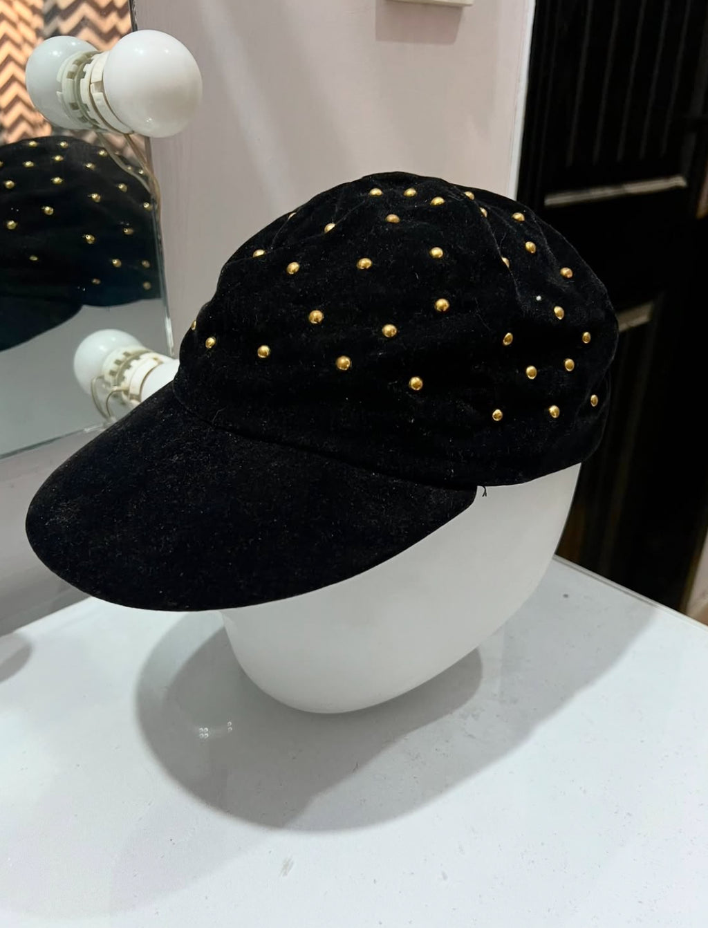 Black Velvet Studded Cap