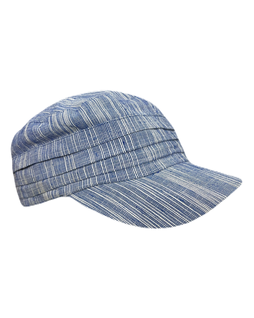 Blue & White Pleated Striped Cap