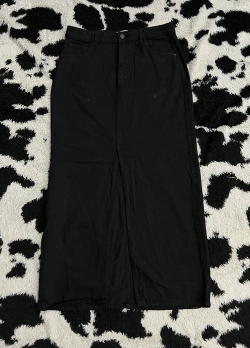 365 Black Open-Slit Denim Skirt