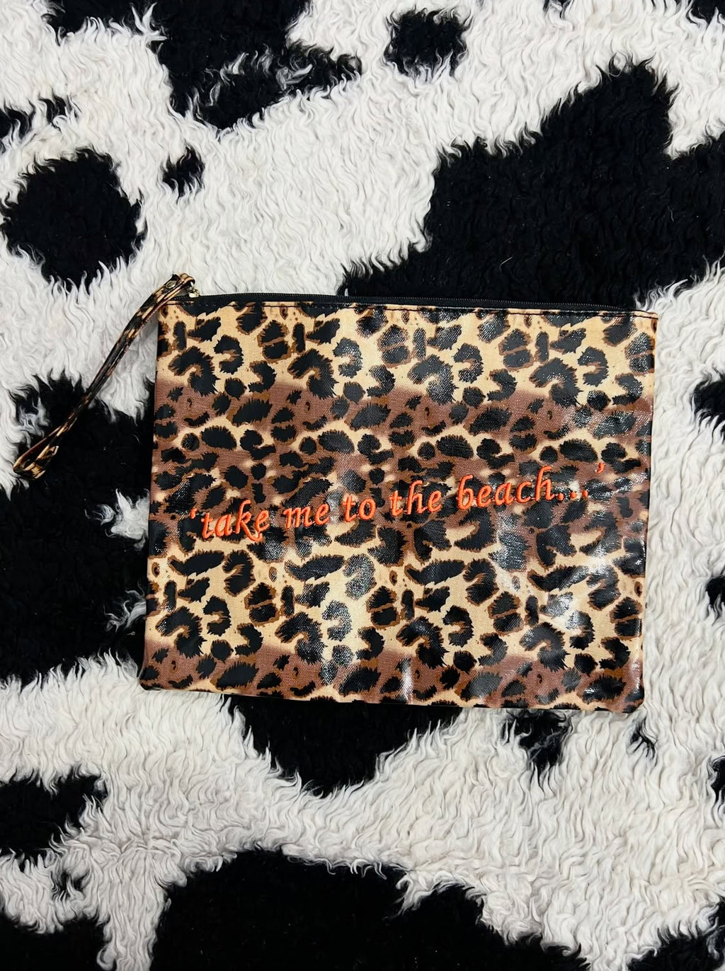 "Take Me to The Beach" Cheetah Print Pouch