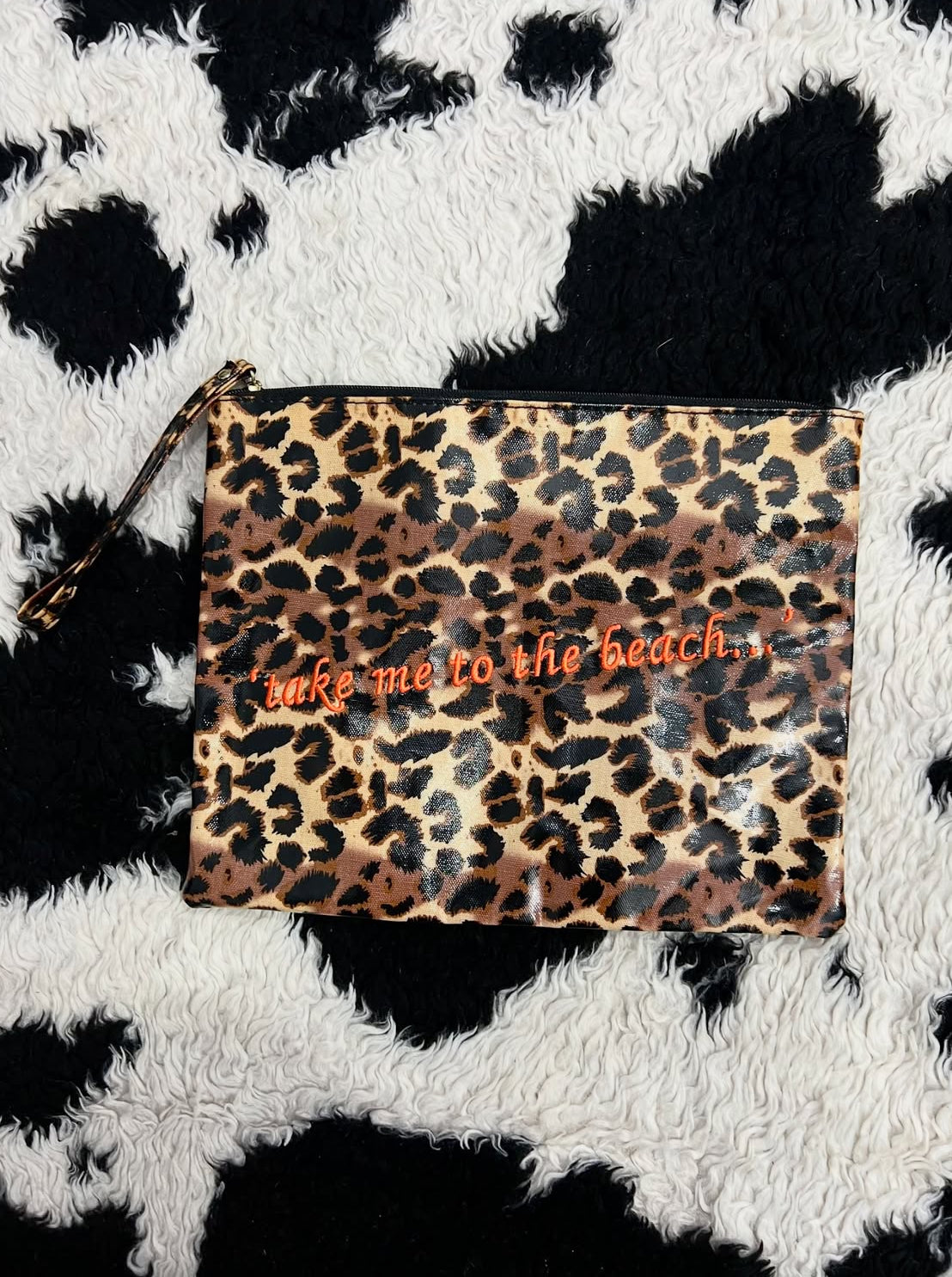 "Take Me to The Beach" Cheetah Print Pouch