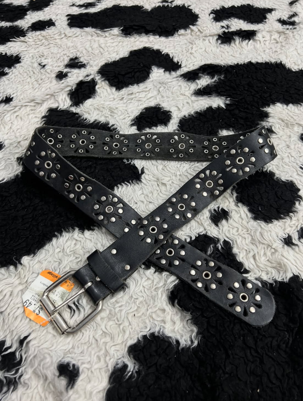 Black Floral Studded Belt