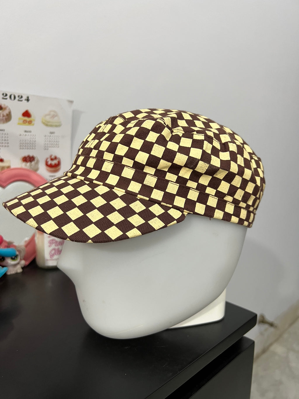 Brown & Beige Checkered Cap