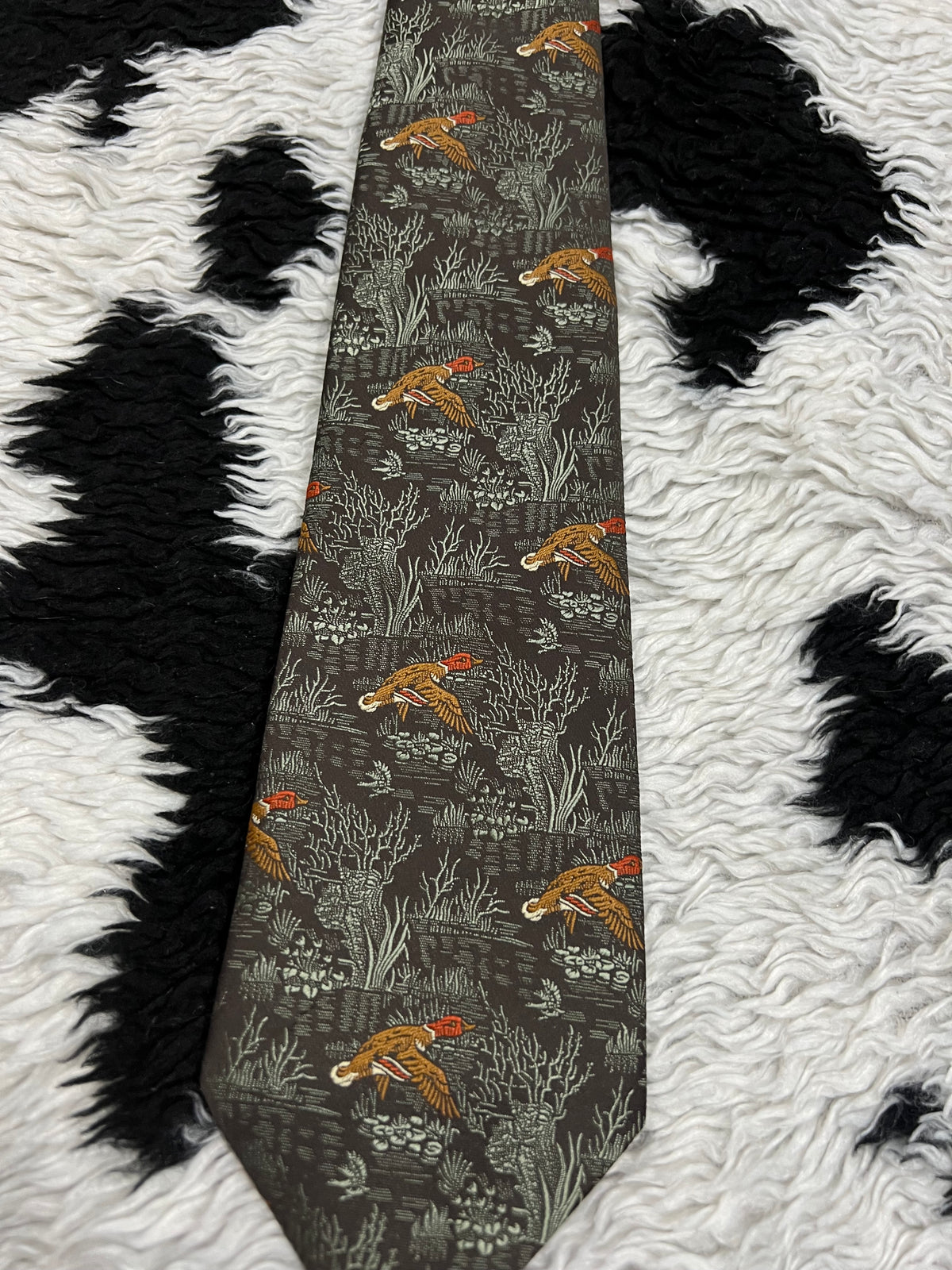 Fully Embroidered Flying Mallards Tie