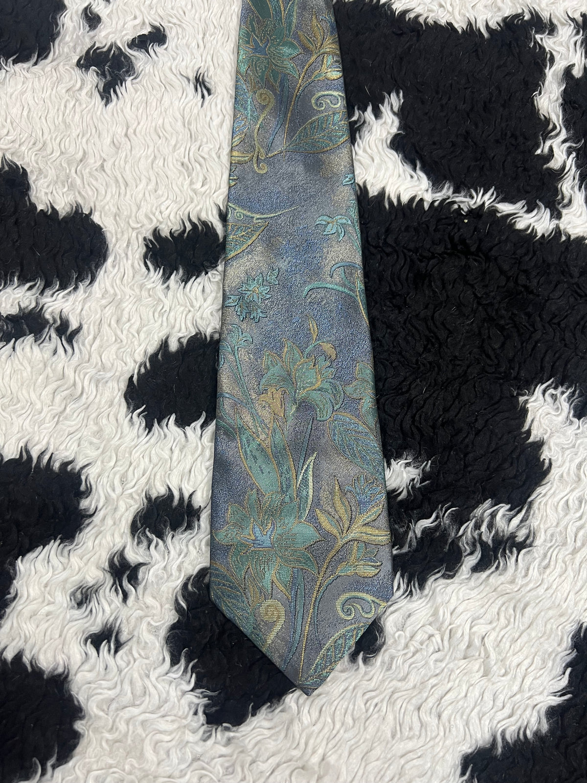 Teal Embroidered Floral Tie