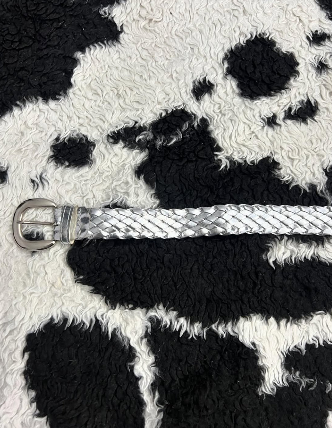 Silver Elastic Braided Belt