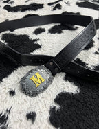 Carved M Buckle Black Belt