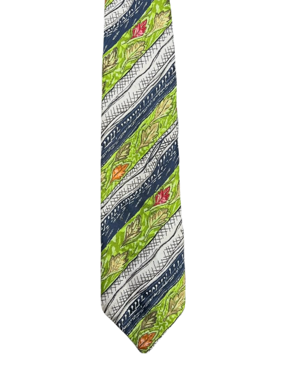 Fully Embroidered Green Floral Tie