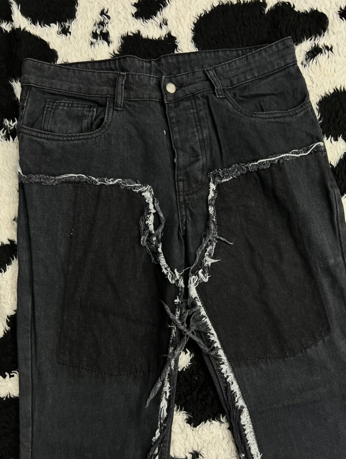 Dark Grey Patched Denims (Waist 34)