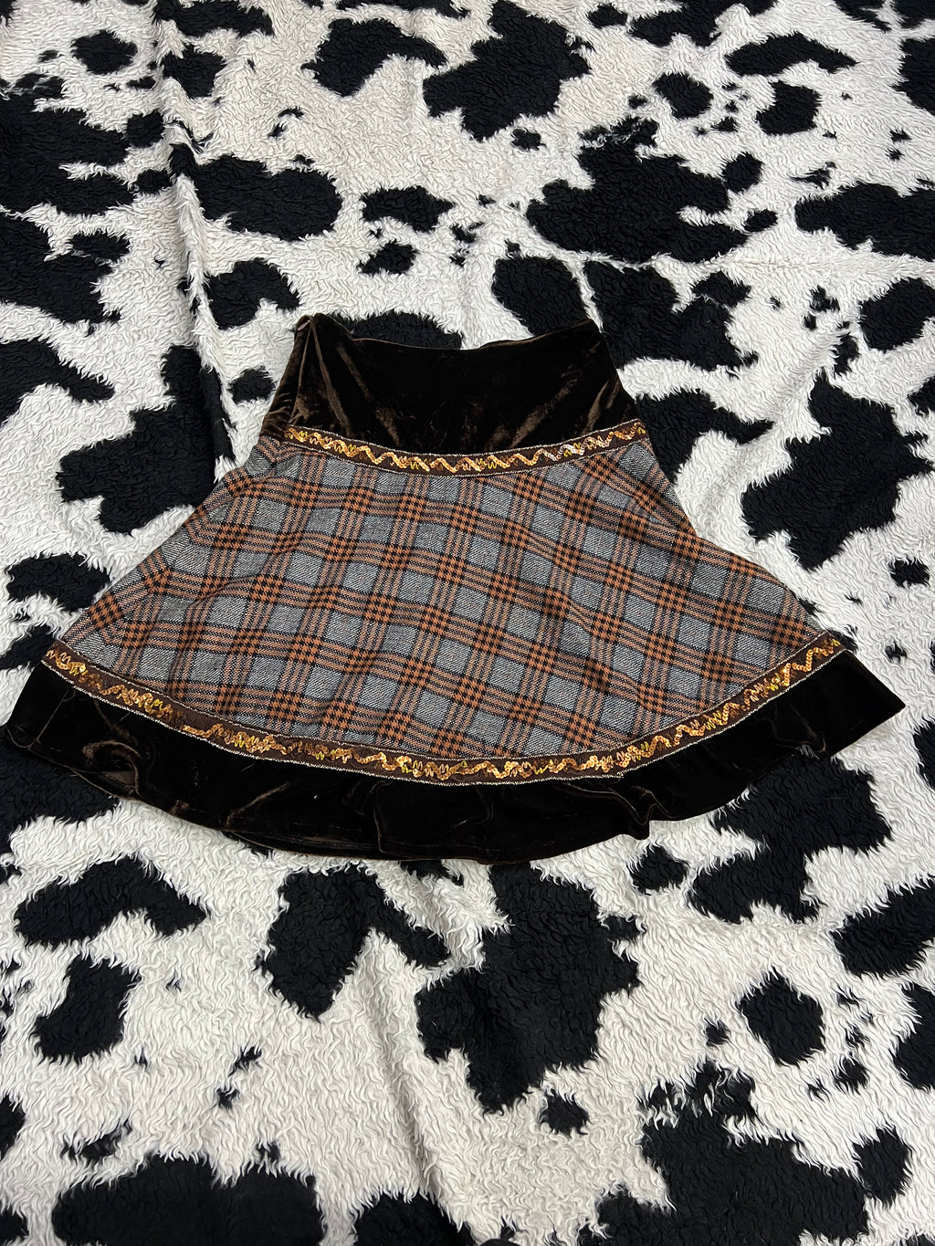 Plaid & Tartan Brown Knee-Length Velvet Skirt
