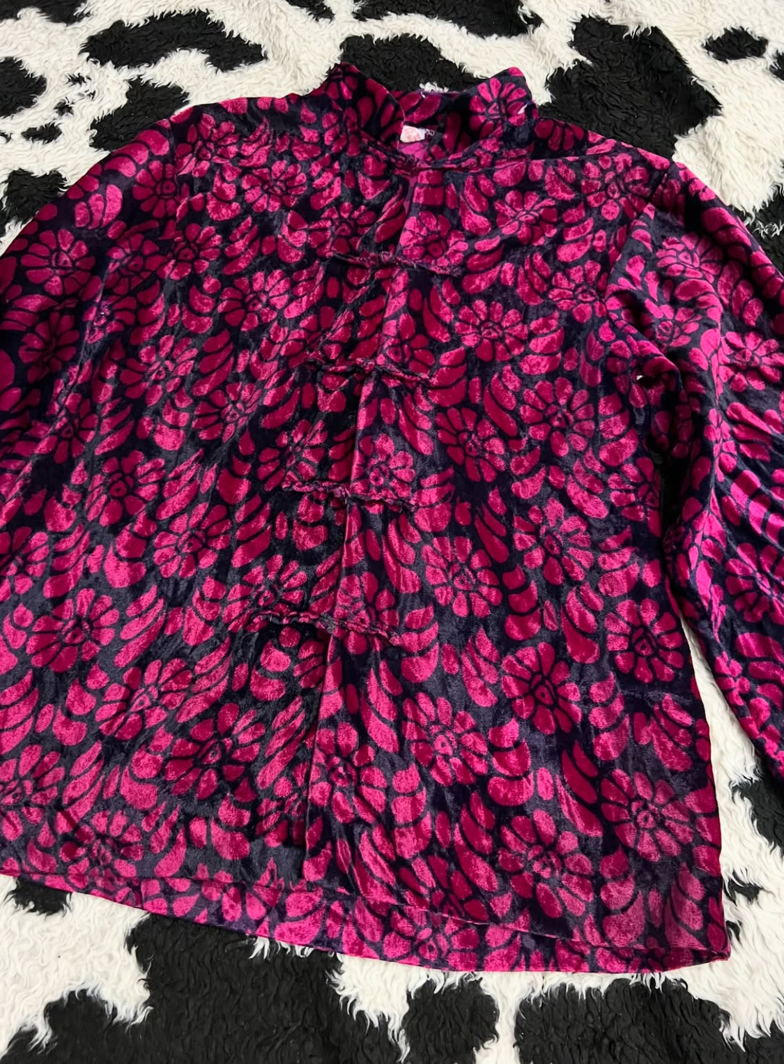 Hot Pink & Black Velvet Buttonup