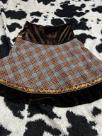 Plaid & Tartan Brown Knee-Length Velvet Skirt