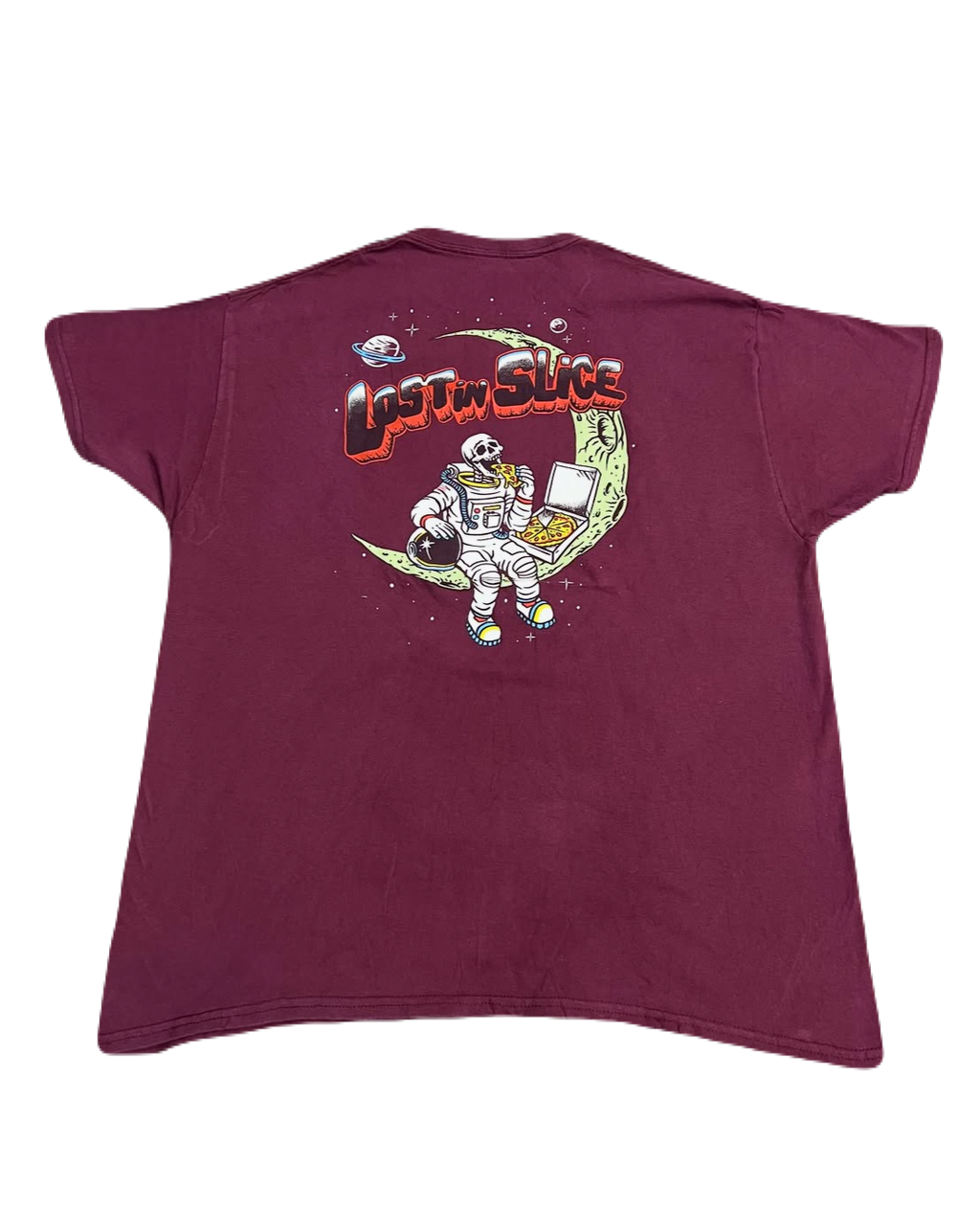 "Lost in Slice" Skeleton on Moon Pizza Tee (Large)