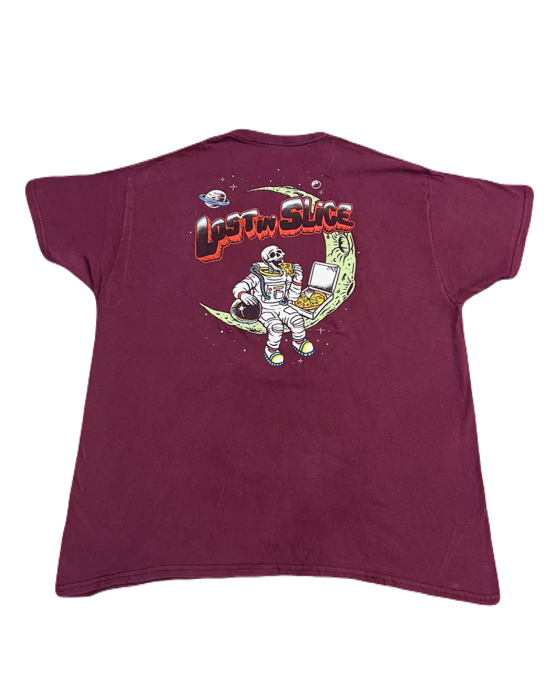 "Lost in Slice" Skeleton on Moon Pizza Tee (Large)