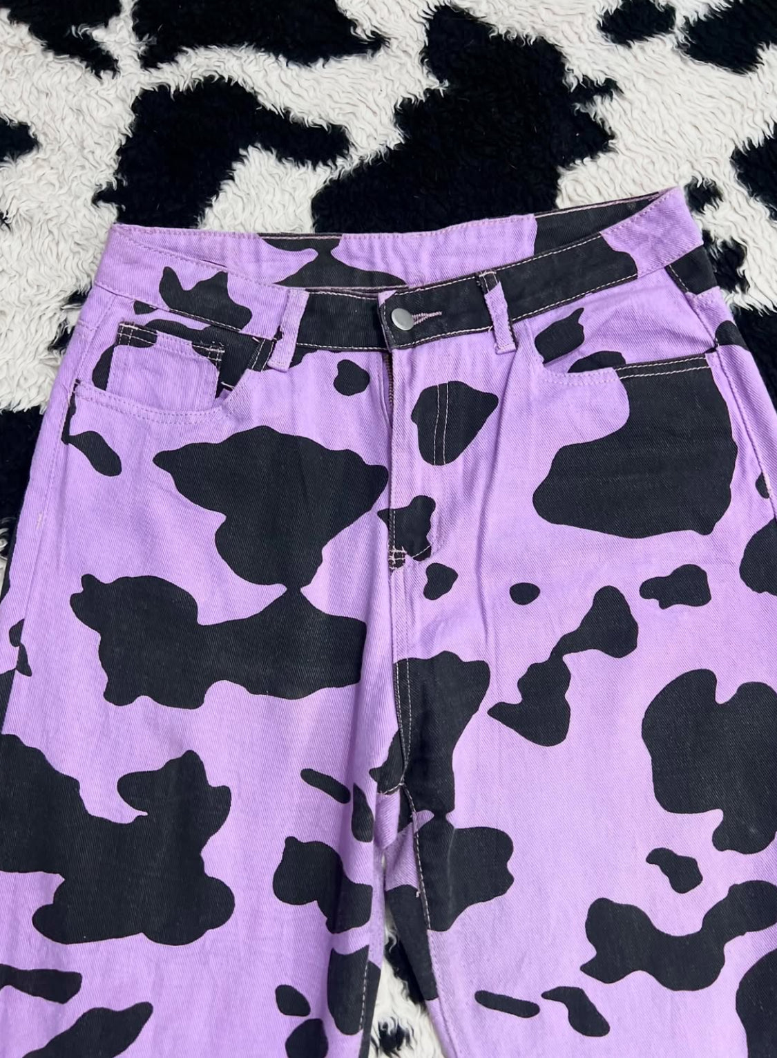 Purple Cow-Print Denims (Waist 32)