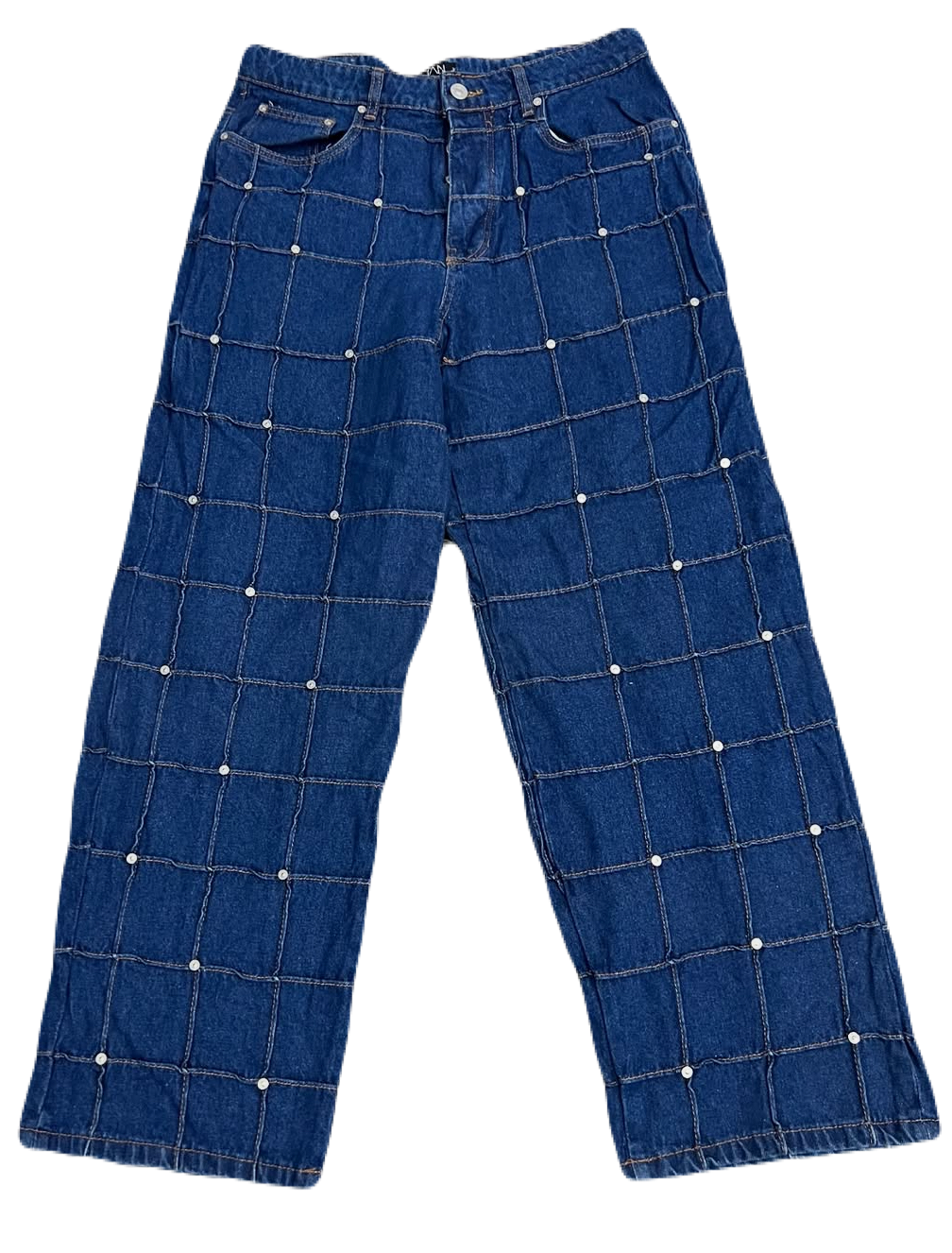 Studded Blue Boxy Denims (Waist 36)