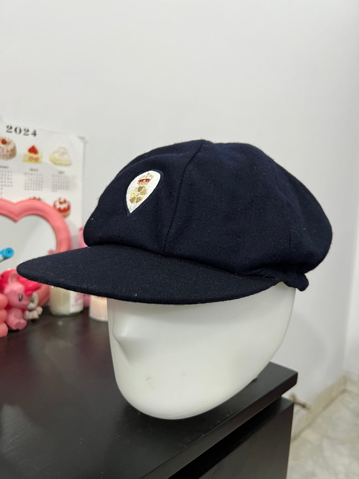 Navy Blue Embroidered Messenger Cap