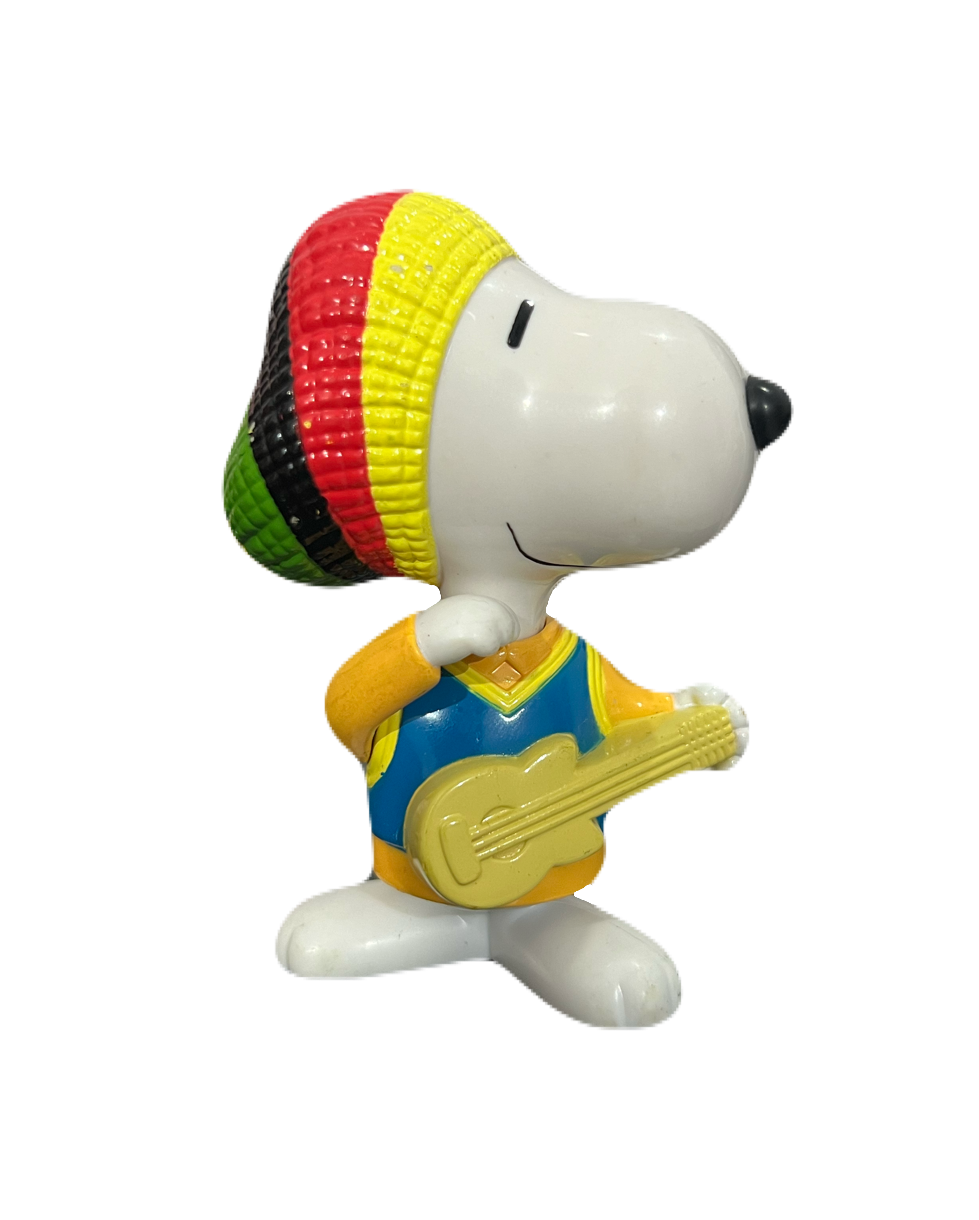 Vintage 1999 Jamaica Snoopy in Rasta hat and Guitar Figurine