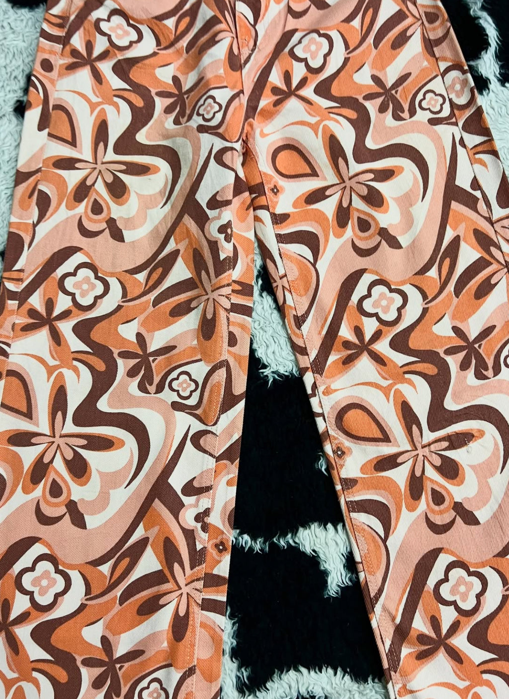Bershka Orange & Brown Floral Pants (Waist 28)