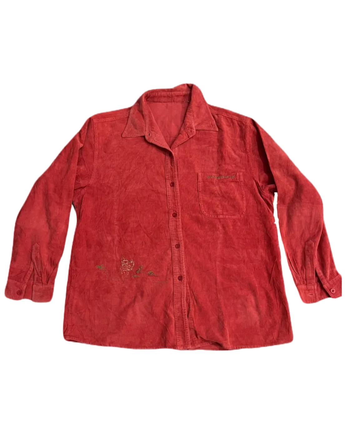 Corduroy Orange Embroidered Buttonup
